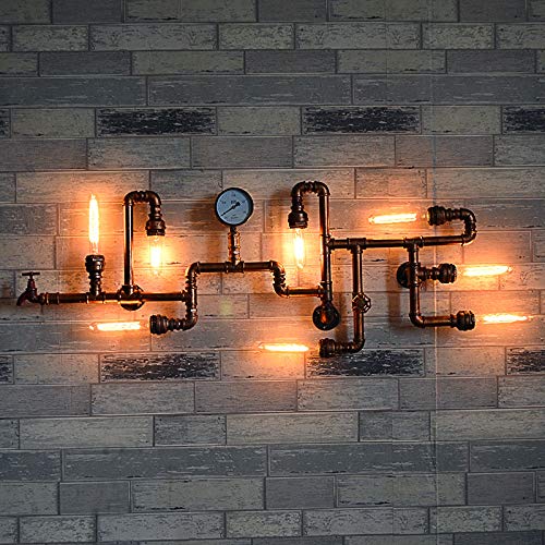 LITFAD Industrial Wall Sconce Vintage 47" Multi Lights Farmhouse Wall Light with 8 Lights and Water Pipe Bar Style Antique Wall Lamp for Living Room, Hallway, Restaurant