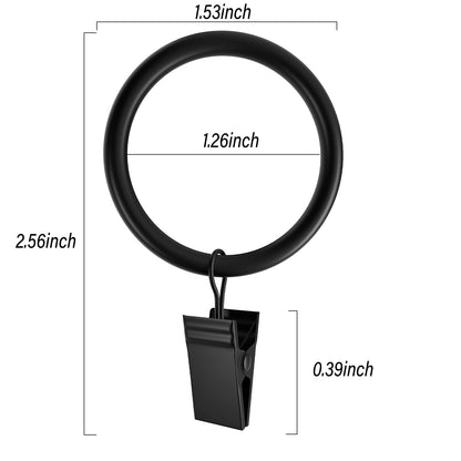 Homyplaza 44 Pack Black Curtain Rings with Clips, Curtain Hooks for Hanging, Heavy Duty Drapery Rings, Polish Rustproof Curtain Clips Hangers for Drapes, 1.26" Interior Diameter, Fits up to 1.14" Rods