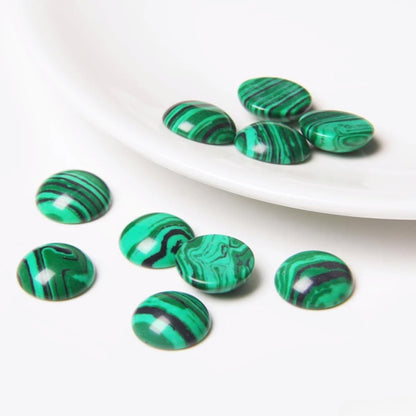 20pcs 12mm Natural Stone No Hole Malachite Semicircle Smooth Cabochons Beads Healing Chakra Crystal Stone Bead for Jewelry Making Rings Earrings Necklace Bracelet DIY Crafts