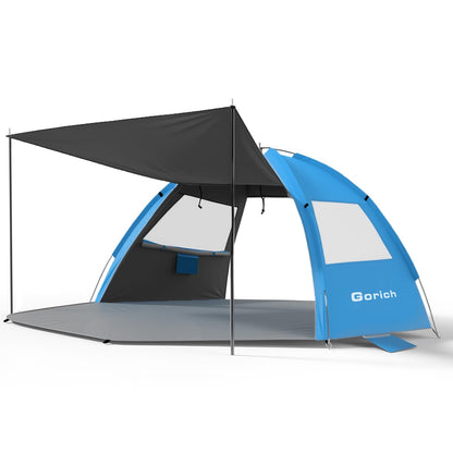 Gorich Beach Tent Sun Shelter with Canopy, Easy Setup UPF50+ UV Protection Sun Shade for 3-4/5-6/7-8 Person, Lightweight & Compact Beach Umbrella for Family Travel