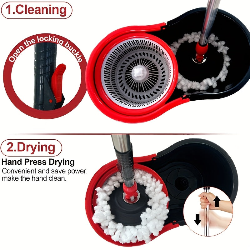 Set of 2 Microfiber Spin Mops with a Bucket And Dual Mop Heads Featuring a 360° Wringer for Self-Wringing.