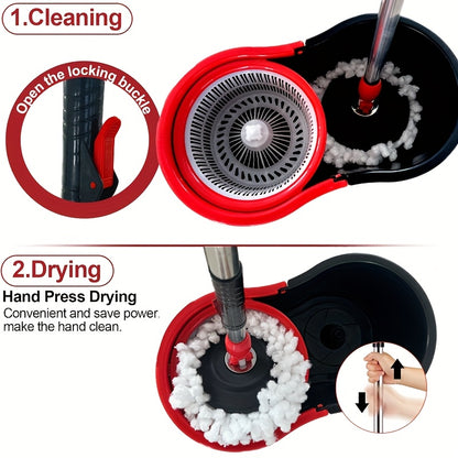 Set of 2 Microfiber Spin Mops with a Bucket And Dual Mop Heads Featuring a 360° Wringer for Self-Wringing.