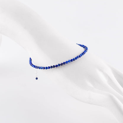 YANARA Lapis Lazuli Bracelets For Women, Natural Blue Beaded Minimalist Handmade Jewelry, Dainty Chakra Energy Crystal, Silver Plated 8 inch Adjustable Chain, Christmas Gifts For Her