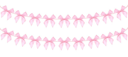 2pcs Pink Bow Garland Banner, Pink Ribbon Bow Party Decorations for Baby Shower Girls Bow Coquette Birthday Party Decor