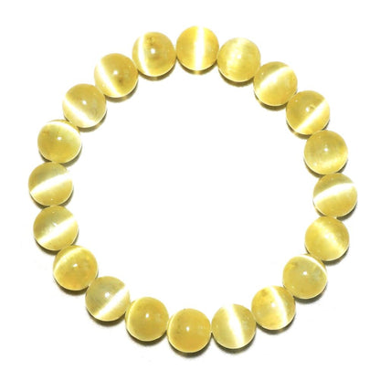 Natural Selenite Crystal Bracelet 10mm | Yellow Plated | Authentic Stone with Leather Pouch, Gift Box & Repair Kit | Fits 7-7.5 inch Wrist