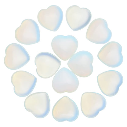 Marrywindix 15 Packs 0.8 Inch Healing Crystal Natural Opalite Heart Love Carved Palm Worry Stone Chakra Reiki Balancing