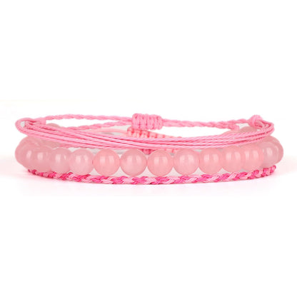 QOGIR Handmade Healing Bracelets,8mm Natural Rose Quartz Gem Stone Beads Bracelet,for Men Women Gifts with 2PCS Size Adjustable Rope Bracelets
