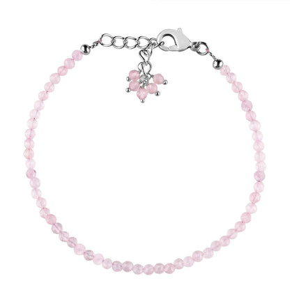 QNAVIC Pink Rose Quartz Micro Round Beads Dainty Bracelet for Women, Birthstone Bracelet jewelry Chakra Healing Crystals, Silver Plated Chain 8 inch Birthday Gift for Her