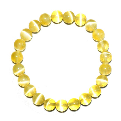 Natural Selenite Crystal Bracelet 8mm | Yellow Plated | Authentic Stone with Leather Pouch, Gift Box & Repair Kit | Fits about 7 inch Wrist