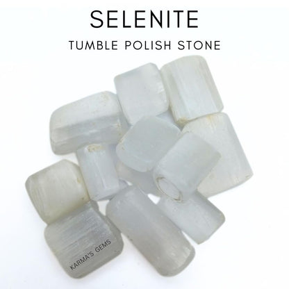 Karma Gems Selenite Tumbled Stones Natural Crystal Kit for Reiki Healing Crystal Polished, Tumble Stones, Chakra Balancing, Reiki Gift, Home Decor (15-25 MM)
