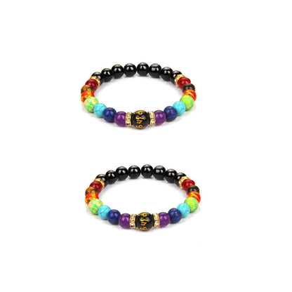 Choistily 2PCS Pulsera Arus 7 Chakras Lymphatic Drainage Chakra Bracelet 7 Chakra Bracelet with Natural Stone Beads Chakra Bracelet for Women Men (A)