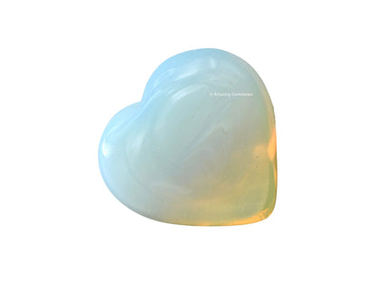 Opalite Crystal Heart Palm Stone - Pocket Massage Worry Stone for Natural Body Chakra Balancing, Reiki Healing and Crystal Grid