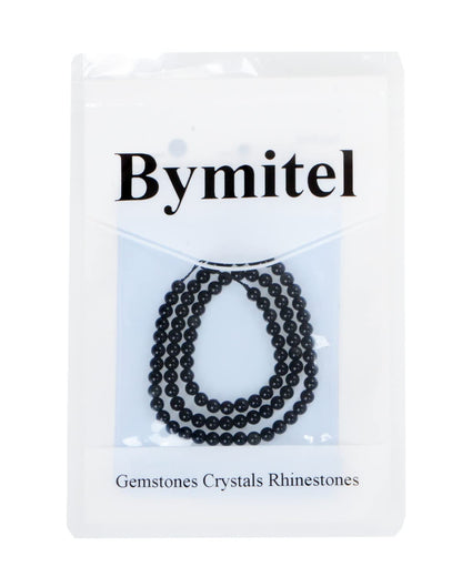 Bymitel 90 pcs Natural Genuine Real Round Loose Stone Beads Gemstone Spacers for Charm DIY Jewelry Making 15.5" per Strand 4mm (Black Obsidian, 4mm)