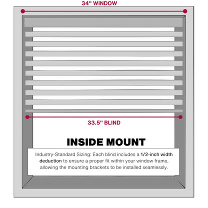 Lotus & Windoware Cordless, 2 Inch Faux Wood Blind, 34" Wide x 60" Long, Window Blinds, Blinds & Shades, Blinds for Indoor Windows, Embossed, Bright White