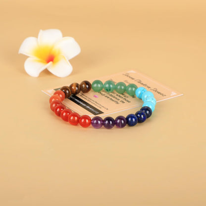 AD Beads Handmade Gemstone Stretch Elastic Bracelet Crystal Healing Reiki Nature's Beauty and Spiritual Essence Unisex (4mm, Seven Chakra Stones (Energy Balancing))