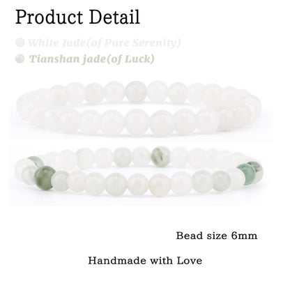 NCB 2-Piece 6mm Natural Crystal Gemstone Stretch Bracelets – ﻿Tianshan Jade, White Jade Handmade Reiki Energy Healing Jewelry for Meditation,Yoga, Unisex