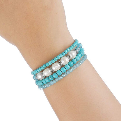 Beaded Freshwater Pearl Chakra Bracelet - Multi Strand Wrap Bracelet with Natural Crystal Agate Beads, Birthday Gifts for Women(29-Turquoise)
