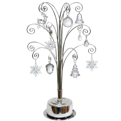 HOHIYA Ornament Display Stand 360° Rotating Christmas Tree Display with 15 Metal Hooks Tabletop Ornament Hanger for Crystal Glass Baubles Elegant Chrome Silver Eater Decor