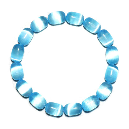 TaHLga Natural Selenite Crystal Bracelet for Women Men | 8x12mm Blue Plated Cylinder Beads | Authentic Stone with Leather Pouch, Gift Box & Repair Kit | Fits 7.5 inch Wrist
