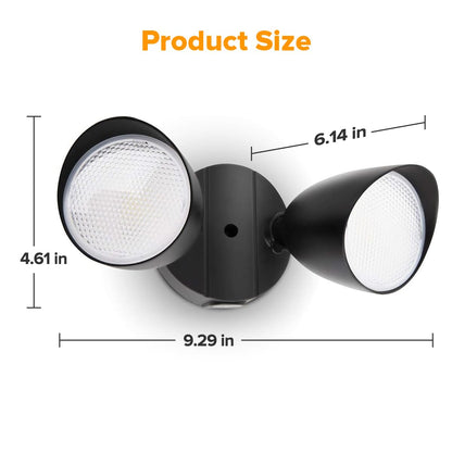 LUTEC 6222B 3500 Lumen 32 Watt 28 LED Dual-Head Floodlight Outdoor, Full Metal Design, Waterproof Exterior Security Wall Light 5000K for Patio, Garden, Yard-Black