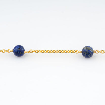 JEWEL OF ROCKS Lapis Lazuli Beaded Anklet, Handmade Craft, Anklet Beads Bracelet, Chakra Healing Anklet, Gemstone Women Jewelry, Hypoallergenic Gold Plated Brass Anklet 9 inch + 1.5 inch (1pcs)