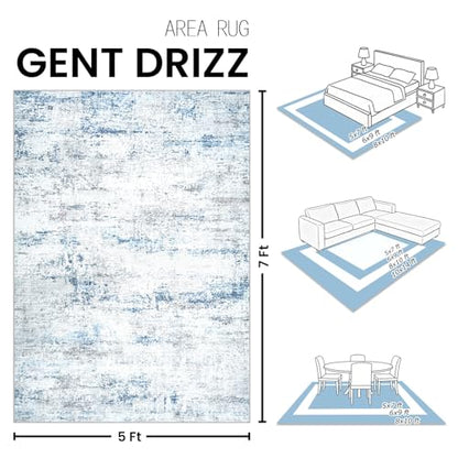 Area Rug Living Room Rugs: 5x7 Large Soft Indoor Carpet Modern Abstract Rug with Non Slip Rubber Backing for Under Dining Table Nursery Home Office Bedroom White Gray Blue