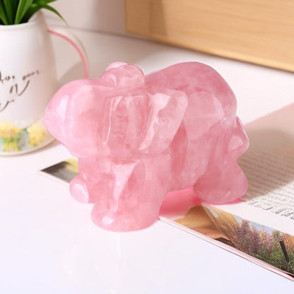 Rose Quartz Elephant Decor Pink Crystals Healing Stones Pocket Figurine Natural Crystal Statue Hand Carved Sculpture Cute Gemstone Energy Home Office Valentine's Day Desk Decoration Gifts for Women