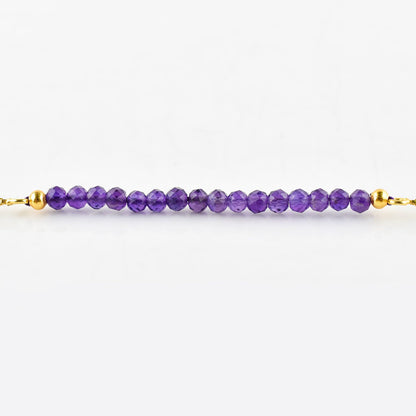 InfinityGemsArt Amethyst Bracelets For Women, Natural February Birthstone Jewelry, Dainty Purple Beads Stone Bolo Slider Crystals Gemstones, 14K Gold Plated Chain, Birthday Valentines Day.