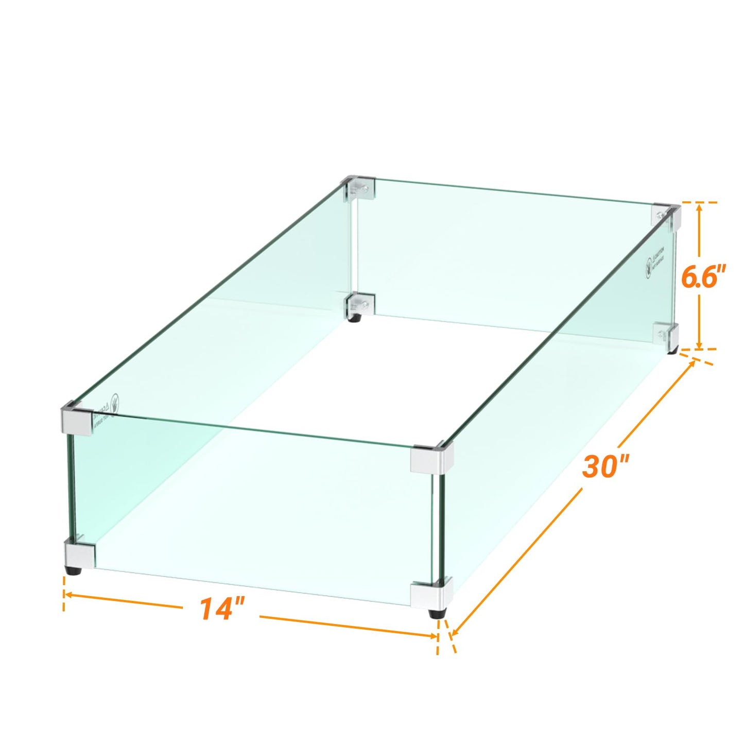 Skyflame 30 x 14 Inches Rectangular Fire Pit Glass Wind Guard for Outdoor