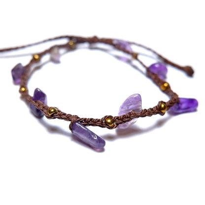 PusSoul Handmade Amethyst Small Crystal Bracelet (6.5-7.5'') - Adjustable & Plus Size, Natural Healing Crystal Chips, Waterproof, Chakra Beaded - Unusual Jewelry for Women, Girl & Friendship from
