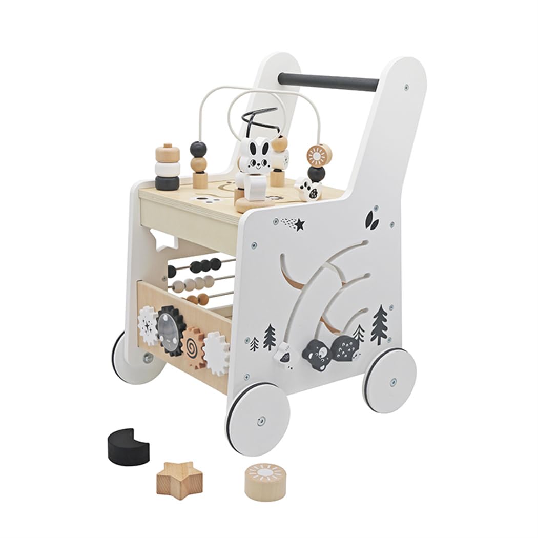 Wooden Baby Walker Activity Cubes,Baby Push Walker Toy for Toddler, 5in1 Montessori Learning&Educational Toys for 1+ Year Old Boy Girl | Sorting&Stacking | Bead Mazes and Counting Toys