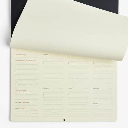 Intelligent Change - Weekly Desk Pad, 1-Year Productivity Planner, Tear-Out Deskpad for to-Do List, Productivity Tools for Time Management and Mindfulness, A4 Size, Black