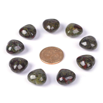 Natural Dragon blood jasper Gemstone Healing Crystal 0.8" Mini Puffy Heart Pocket Stone Iron Gift Box (Pack of 10)