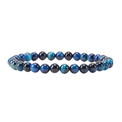 Cherry Tree Collection - Small, Medium, Large Sizes - Gemstone Beaded Bracelets For Women and Men - 6mm Round Beads (Jade Blue Tiger's Eye - Medium)