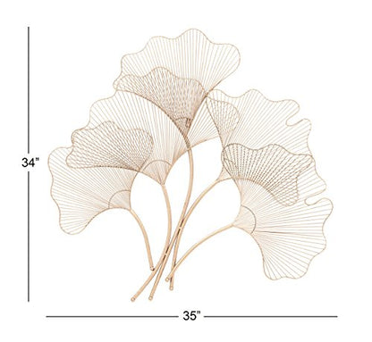 Deco 79 Metal Floral Home Wall Decor Ginkgo Leaf Wire Wall Sculpture, Wall Art 35" x 1" x 34", Copper