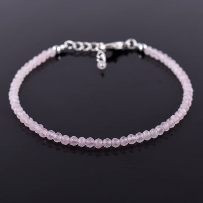 YANARA Rose Quartz Bracelet for Women, Natural Pink Gemstone Beads Dainty Jewelry, April Birthstone, Energy Healing Crystals, Silver Plated Chain 8 inch Adjustable, Birthday Valentines Day Gifts For Her
