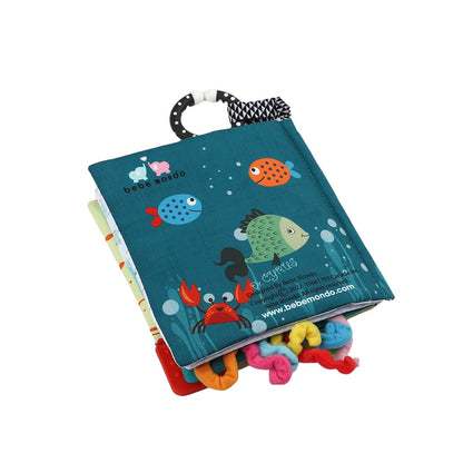 Fish Baby Books, Crinkle Books for Babies,Touch & Feel,Infant Baby Toys 0-3 0-6 6-12 Months, Sensory Mirror Toys,Soft Teether,Teething Toy,Shower Baby Basket Stuffers,Baby Gifts for Boys Girls-Blue