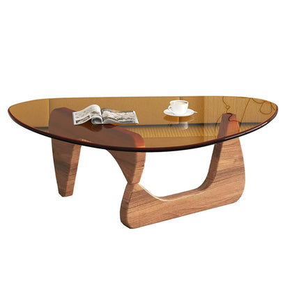 Modern Glass Coffee Table, Mid Century Small Coffee Table, Coffee Table for Living Room,Suitable for Bedroom Living Room Reception Office Tables (Walnut/Brown, Small)