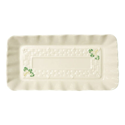 Belleek Shamrock Tray - Fine Parian China White Serving Platter - Handcrafted Appetizer Serving Tray - 12.5 x 6.3 Inches