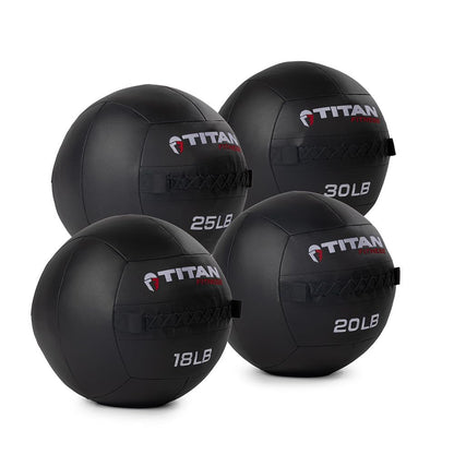Titan Fitness 18 LB - 30 LB Soft Shell Medicine Wall Ball with Poly-Composite Laminate Cross Texture Non-Slip Grip for Throwing, Core Strength, Floor Exercises, Stretching