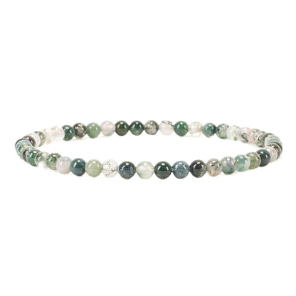 Cherry Tree Collection - Small, Medium, Large Sizes - Gemstone Beaded Bracelets For Women and Men - 4mm Round Beads (Moss Agate, Small)