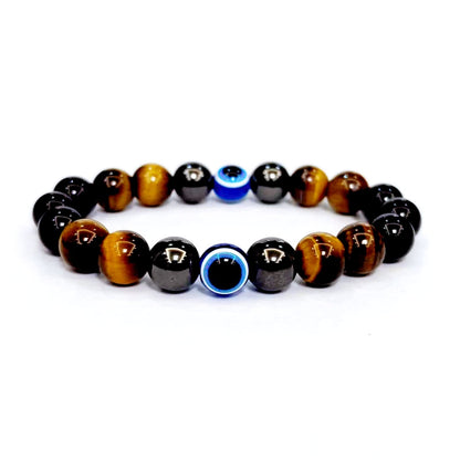 WEFRIN Evil Eye with Hematite Black Obsidian Tiger Eye Stone Triple Protection Bracelets for Men Women, Crystal Stone Bracelet Bring Luck Prosperity and Happiness Jewelry