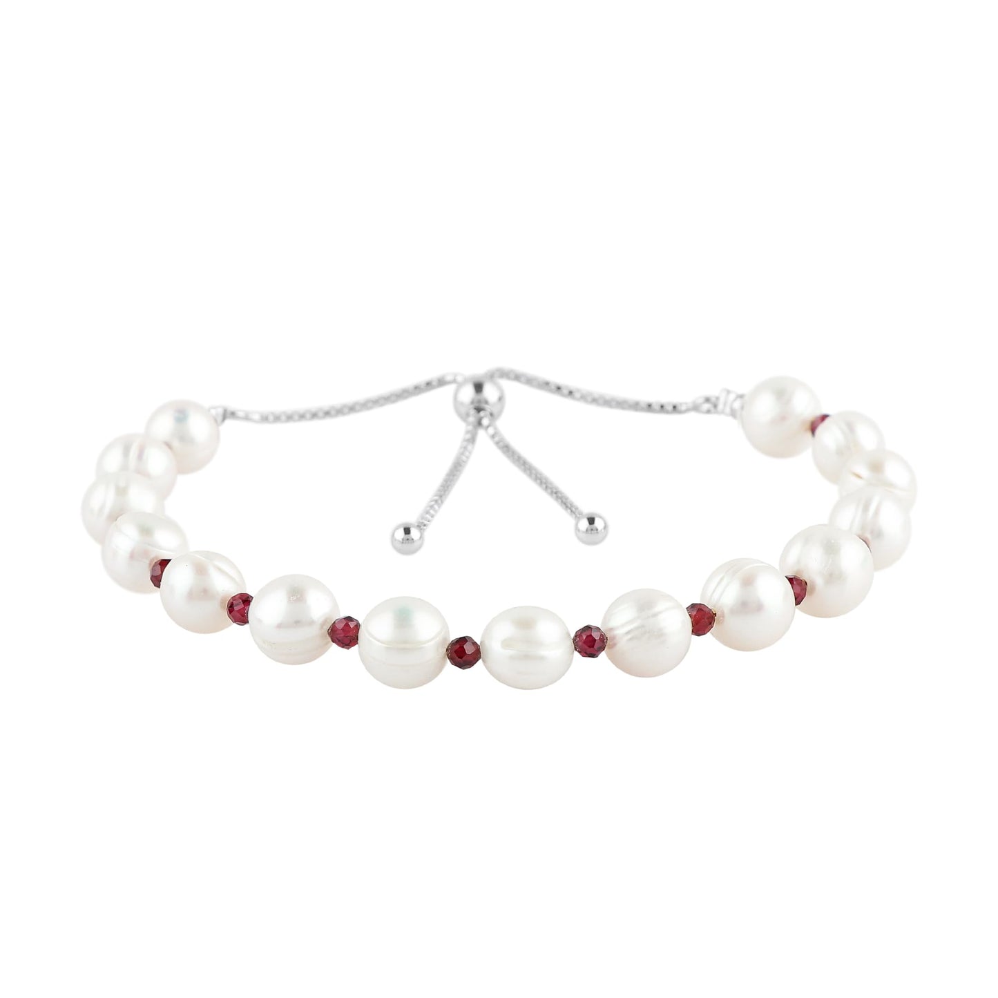 CRYSTALIS Natural Garnet And Freshwater Pearl Beaded Bracelet, Elegant Beads Crystal, Chakra Bracelet, Healing Bracelet, Gemstone Jewelry, Friendship Bracelet, 925 Sterling Silver Slider 10 inch
