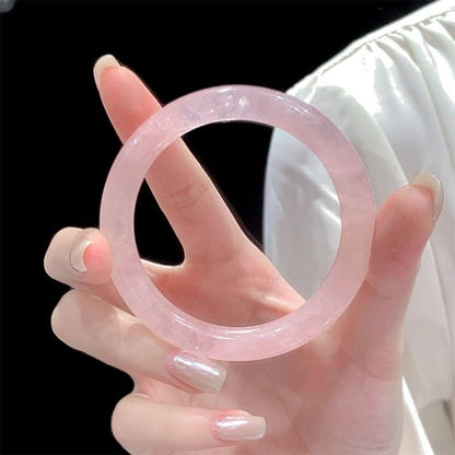 URED Ice Jade Bangle for Women Good Luck Bangle Pink Round Feng Shui Fashion Elegant Stone Jade Bracelet Yoga meditation mother gift Birthday good luck