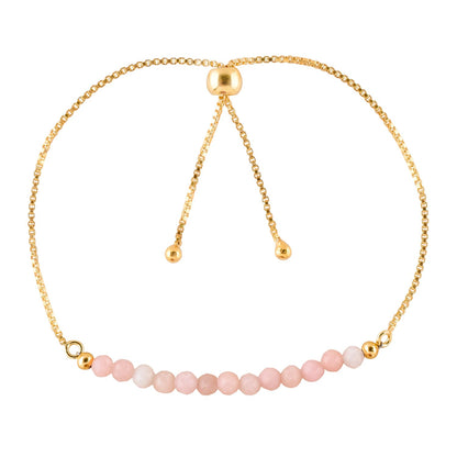 InfinityGemsArt Pink Opal Bracelets For Women, October Birthstone Jewelry, Dainty Pink Beaded Stone Bolo Slider Crystals Gemstones Bracelet, 14K Gold Plated Adjustable Chain, Valentines Day Gifts For Her
