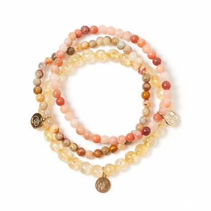Joy Crystal Bracelet Stack 4mm – Healing Stone Beaded Bracelets – Orange Aventurine,Crazy Lace Agate, and Citrine, Spiritual Energy Jewelry for Motivation, Uplifting Energy, Abundance– Elastic, Unisex, Gift-Ready