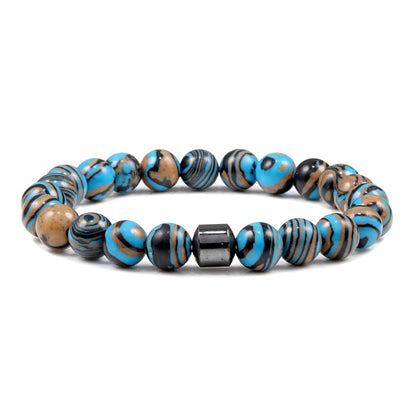 COLORFUL BLING Chakra Bracelet Crystal Yoga Beads Stretch Bracelet Adjustable Natural Gemstone Volcanic Malachite 8mm Beaded Bracelet Handmade Gemstone Elastic Bracelet Meditation Spiritual Gift-Blue