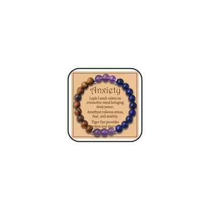 KONPJE Anxiety Beaded Bracelet for Women Natural Healing Crystal Bracelets Yoga Beads Chakra Bracelets Triple Protection Handmade Stretch Fidget Tiger Eyes Bracelet for Men Good Luck Jewelry (Purple)