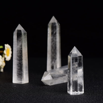 WUYOUSHI 1PCS Clear Quartz Natural Crystal Tower 2.75-3.54" Healing Crystal Wand 6 Faceted Chakra Reiki Meditation Therapy