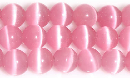 HAAMIIQII 45pcs 8mm Pink Cat Eye Beads Round Loose Gemstone Beads for Jewelry Making Strand 15 Inch
